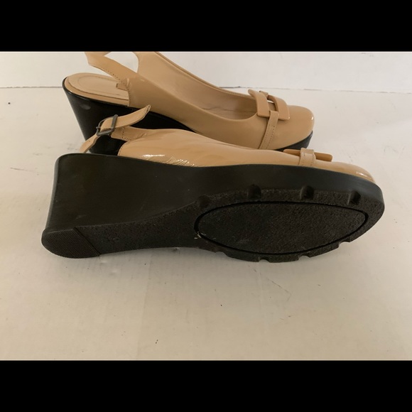 Natural tan patent leather slingback platform wedges buckle accent Eur 40 US 10 - Picture 12 of 13